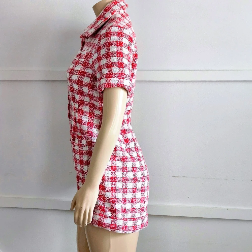 Chanel 19A / 2019, Pink Ivory Tweed Button Front Romper Playsuit Size 40